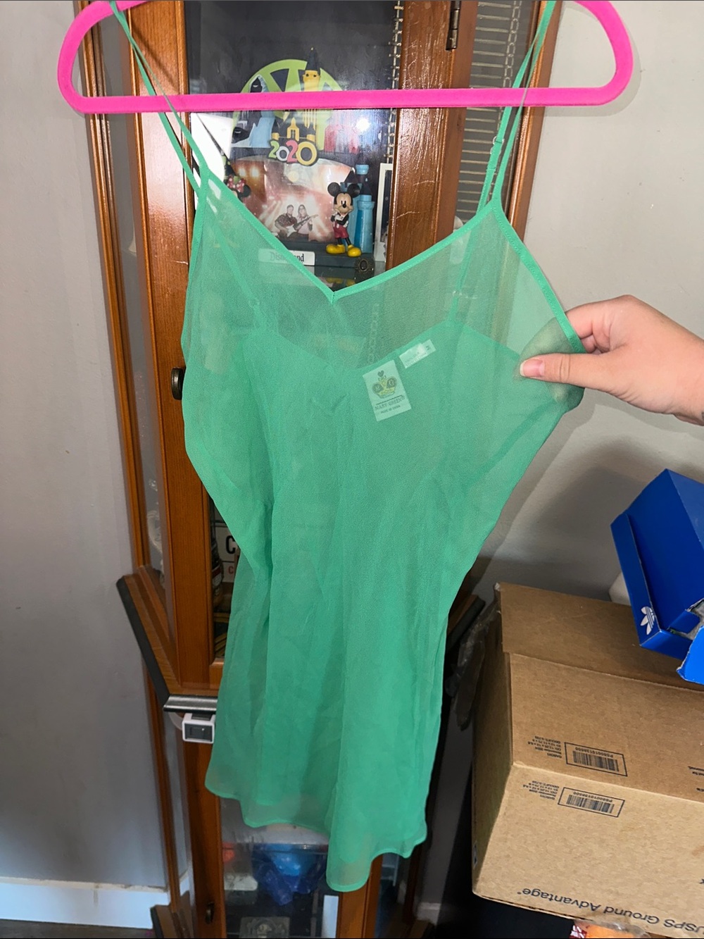 Sheer Green Spaghetti-Strap Camisole Slip